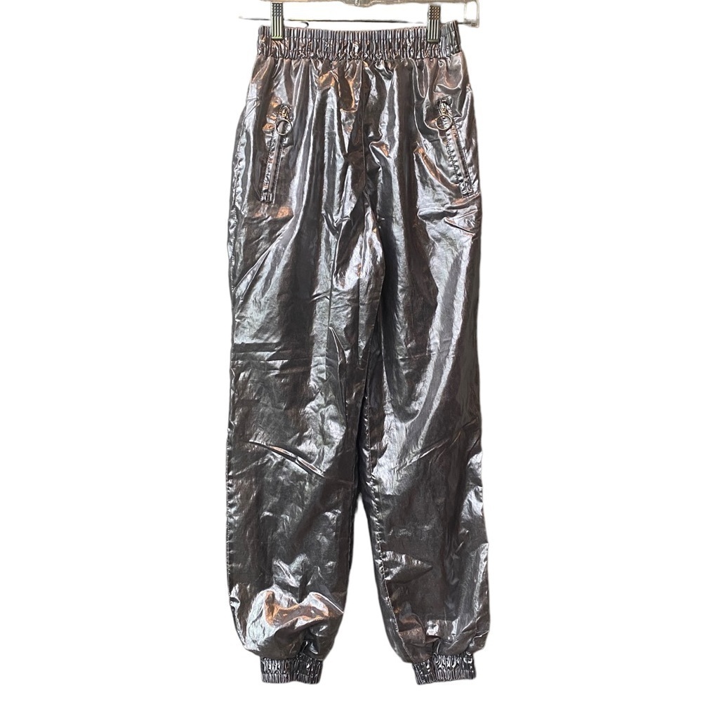 Forever 21 Y2K Cyber Punk Metallic Silver Jogger Parachute Pants XS Streetwear‎